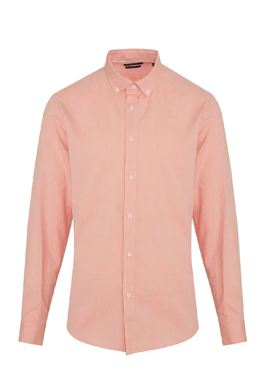 Take Action Slim Fit Long Sleeve Cotton Salmon Casual Shirt