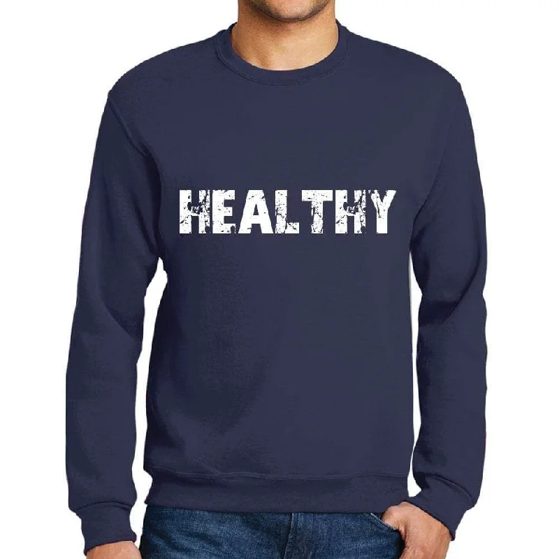 Men's Printed Graphic Sweatshirt Popular Words HEALTHY French Navy