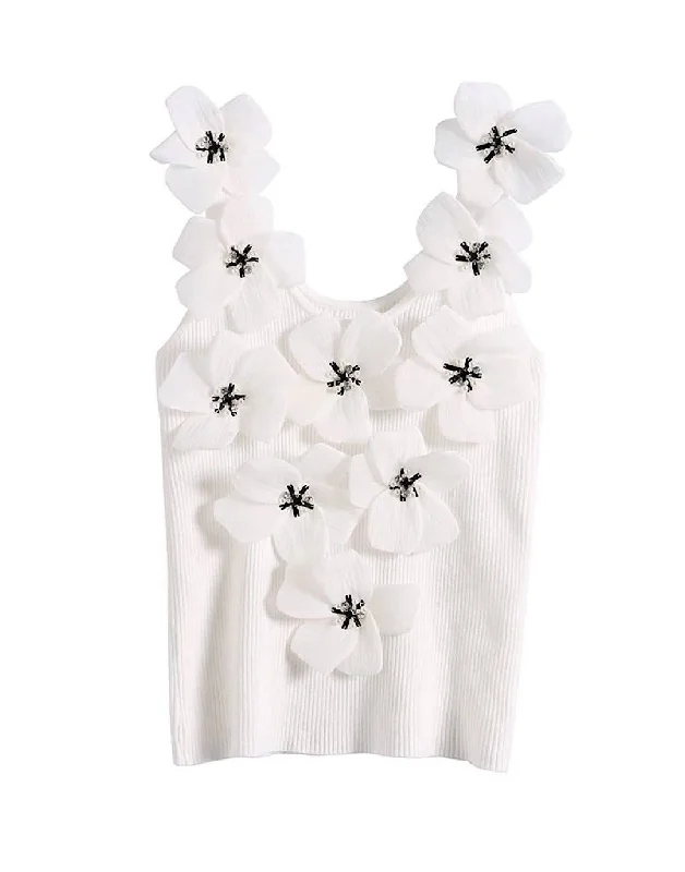 Weekend Savings Sensation Flower Beaded Knit Tank Top