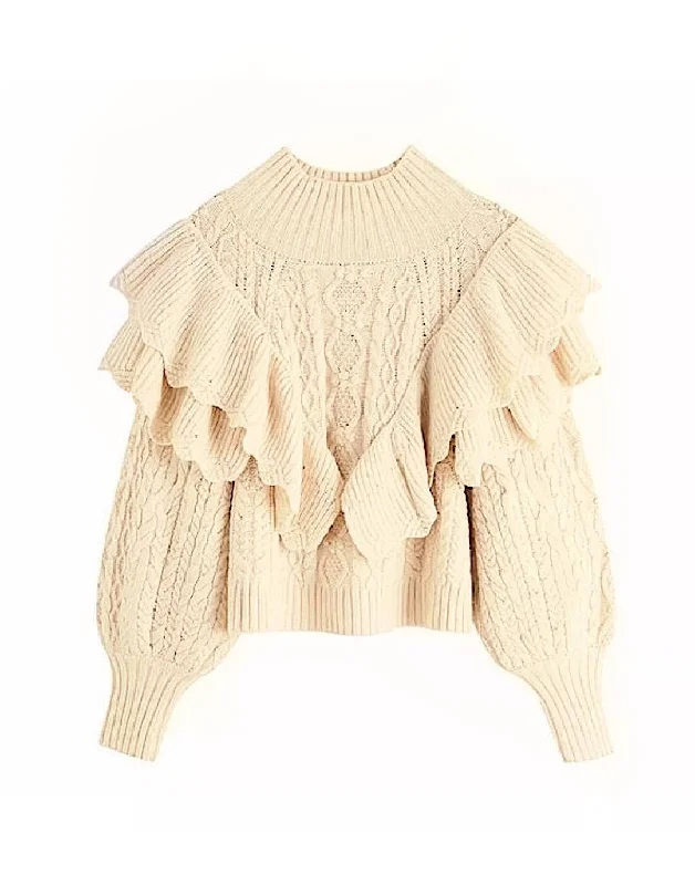 Take Advantage Knitted Ruffle High Neck Jumper