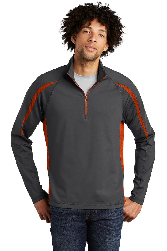 Sport-Tek Mens Sport-Wick Moisture Wicking 1/4 Zip Sweatshirt - Charcoal Grey/Deep Orange