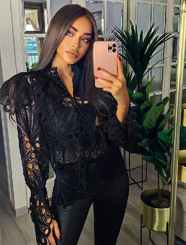Exclusive Offer Ruffle Sleeve Embroidered Shirt