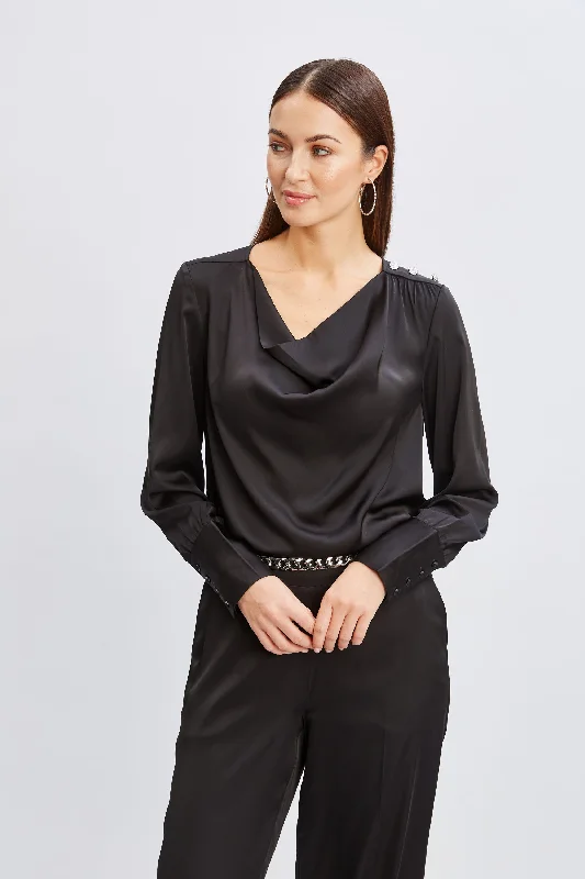 Final Clearance T-Tahari Satin Cowl Jewel Top