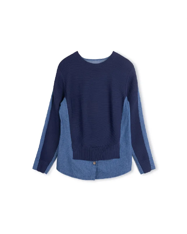 Weekend Specials to Savor Front Knit Back Denim Detailed Blouse