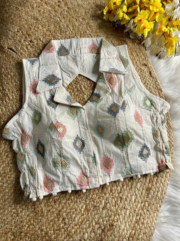 Weekend Offers That Excite Women's White Colour Khadi Cotton Readymade Blouse
