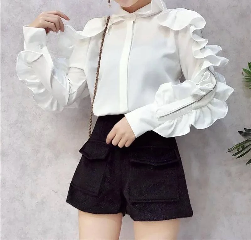 Big Deal Ruffle Long Sleeve Button Down Shirt