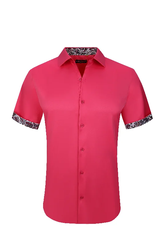 Suslo Solid 4 Way Stretch Short Sleeve Shirt - Fucsia