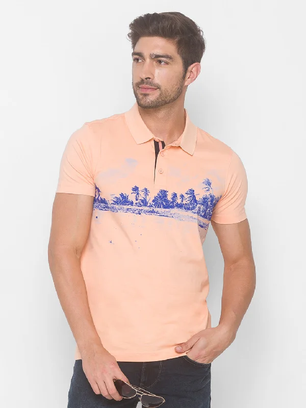 New Deals Spykar Men Pink Cotton Blend Slim Fit Polo T-Shirt