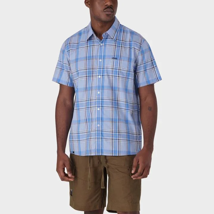 Members Only Jeep Mens Casual Yd Short Sleeve Check Short Sky Blue