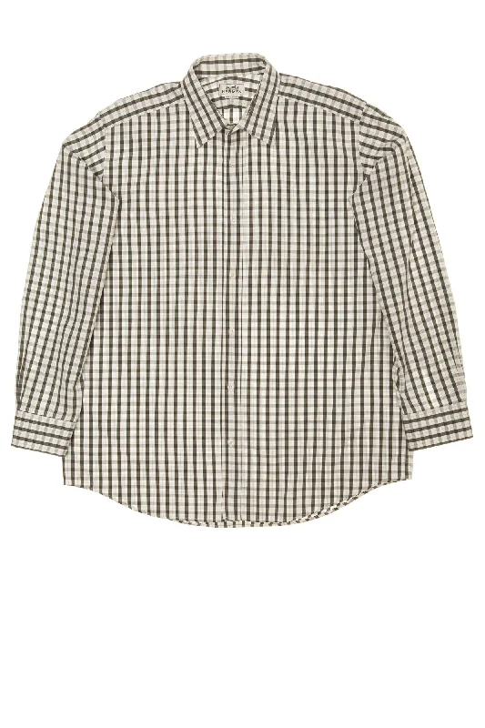 Weekend Deals That Dazzle Hermes - White and Gray Checkered Long Sleeve Button Down - IT 43