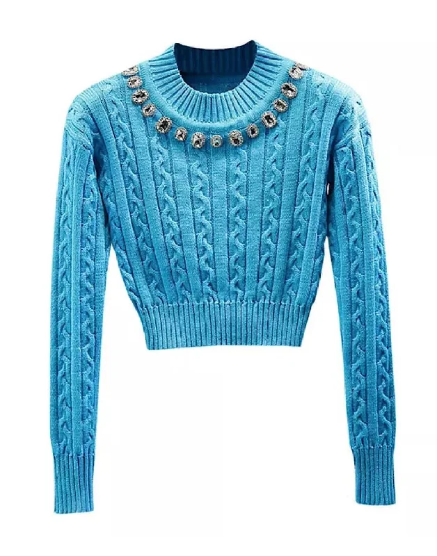 Weekend Deal Rhinestone Collar Cropped Sweater