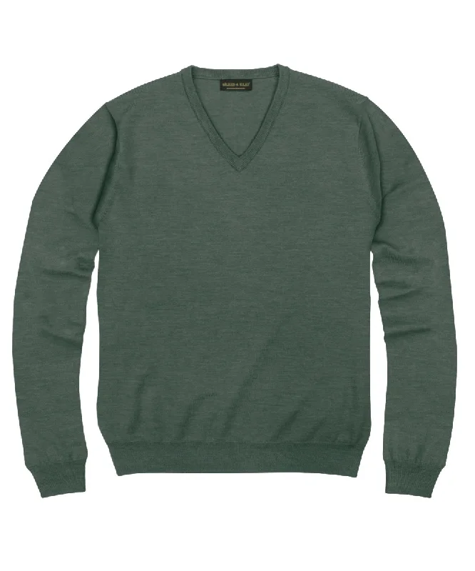 Year-End Clearance 100% Pure Merino Wool Zegna Baruffa V-Neck Sweater - Hunter