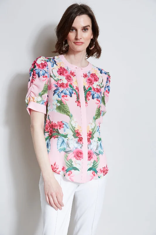 Weekend Discounts to Indulge In T-Tahari Rose Print Puff Shoulder Shirt
