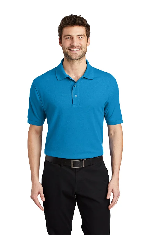 Can't Be Beat Port Authority Mens Silk Touch Wrinkle Resistant Short Sleeve Polo Shirt - Turquoise Blue