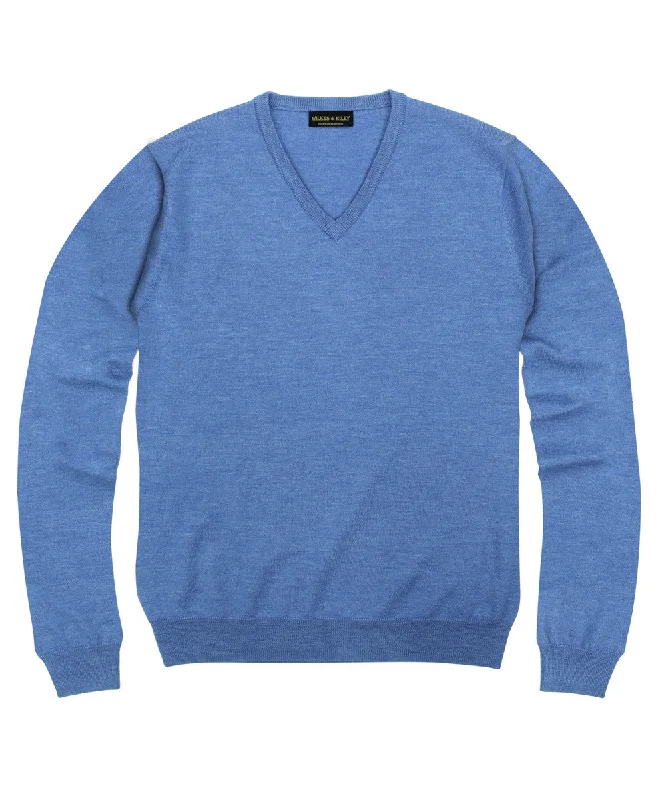 Hurry In 100% Pure Merino Wool Zegna Baruffa V-Neck Sweater - Light Blue