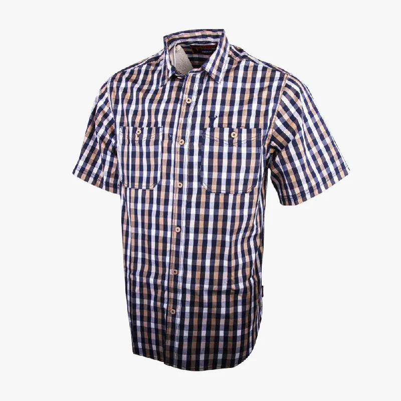 Wildebees Mens One Up Short Sleeve Check Shirt Navy White Stone