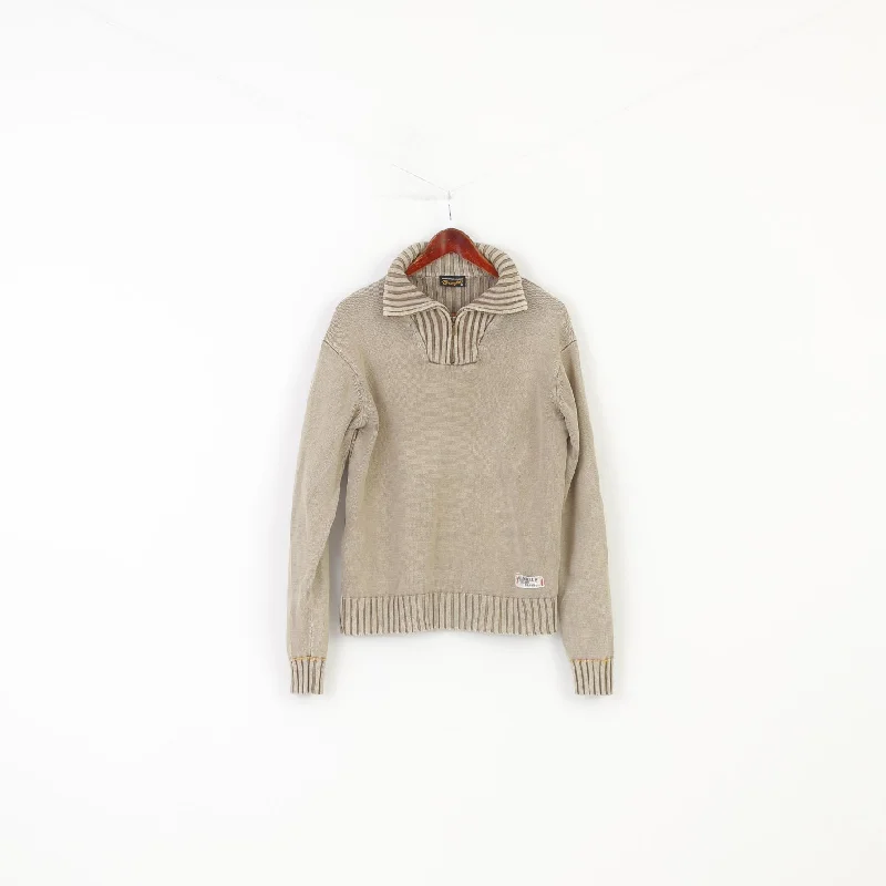 Online Only Wrangler Men M Jumper Brown Cotton Zip Neck Vintage Classic Sweater