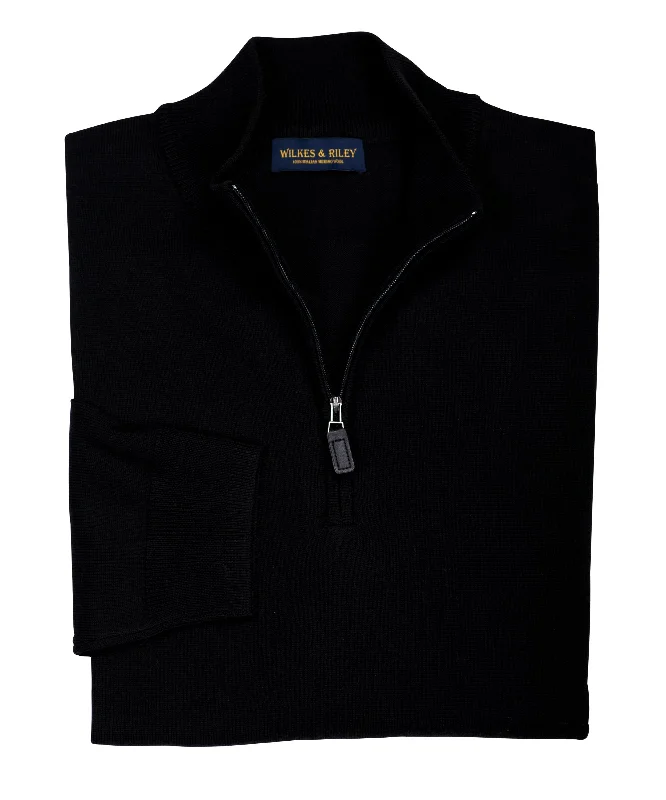 Discount Deals Ultra-fine Zegna Baruffa Half-Zip Merino Wool Sweater - Black