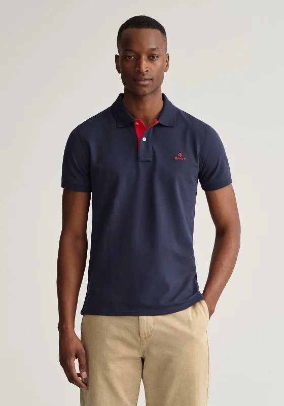 Crazy Savings Gant Contrast Collar Pique Polo Shirt, Evening Blue