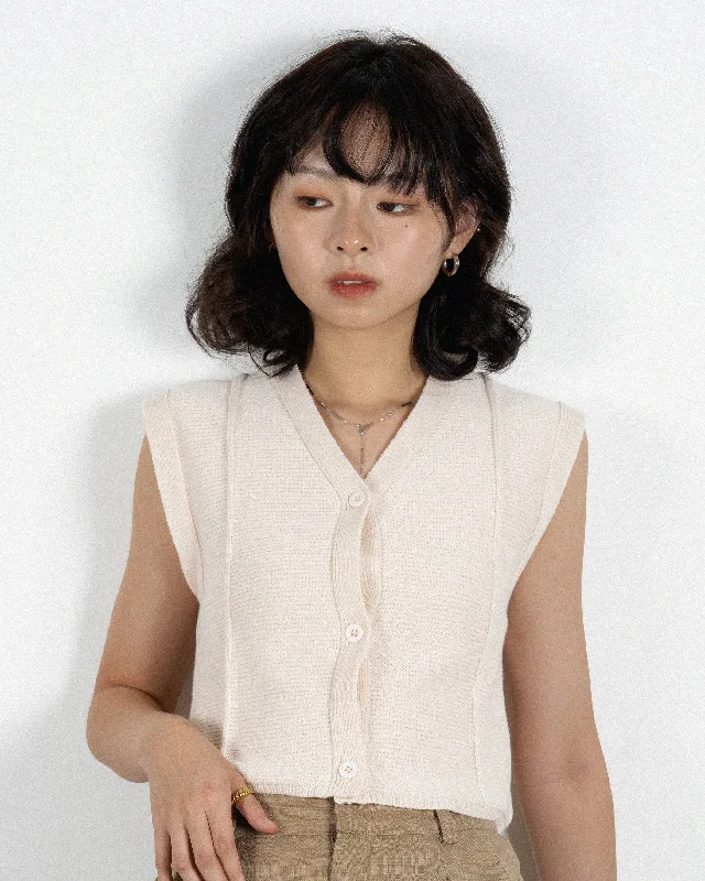 Markdown Sale Eco V-neck Sleeveless Knit Top (Beige)