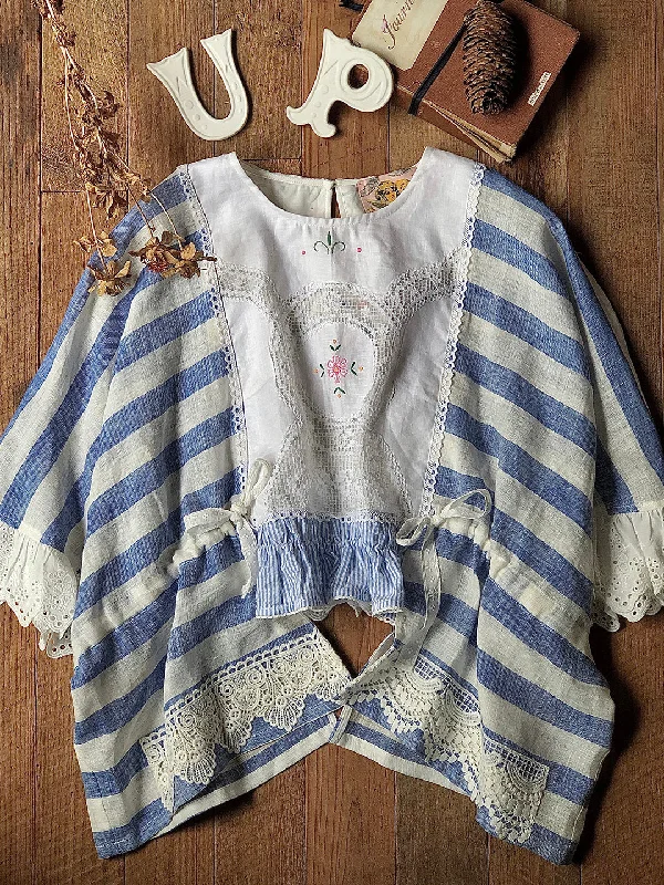 Weekend Price Cuts Galore Unlogical Poem Retro Style Lace Embroidered Patchwork Breton Top