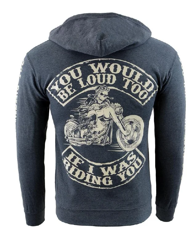 Amazing Deals Biker Clothing Co. BCC118009 Men's Grey 'You Would Be Loud Too' Motorcycle Skull Hoodie