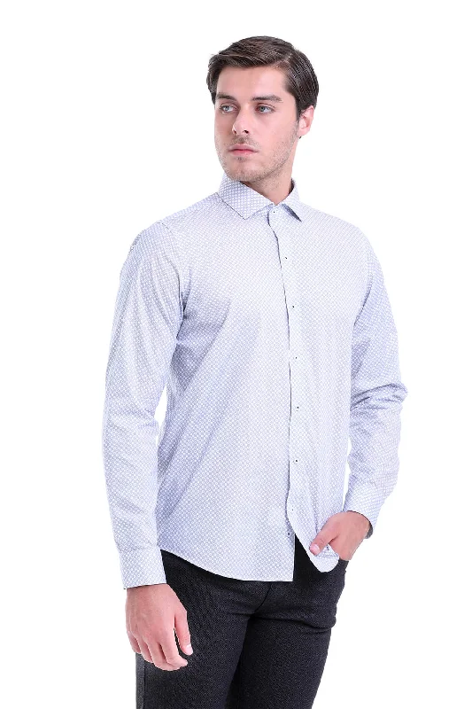 Fantastic Deals Comfort Fit Long Sleeve Printed Cotton Gray Casual Shirt