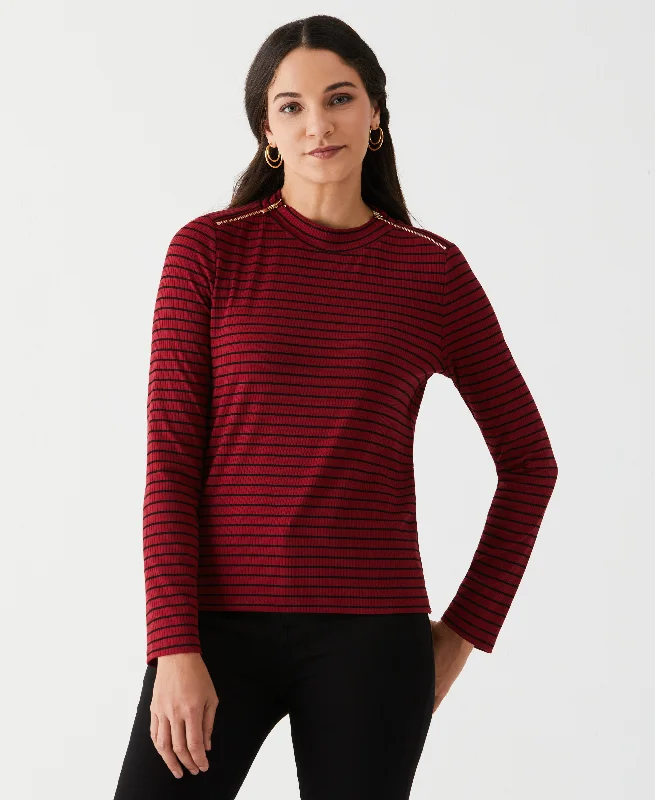 Make Your Weekend Count with Savings Striped Tee with Zipper Detail