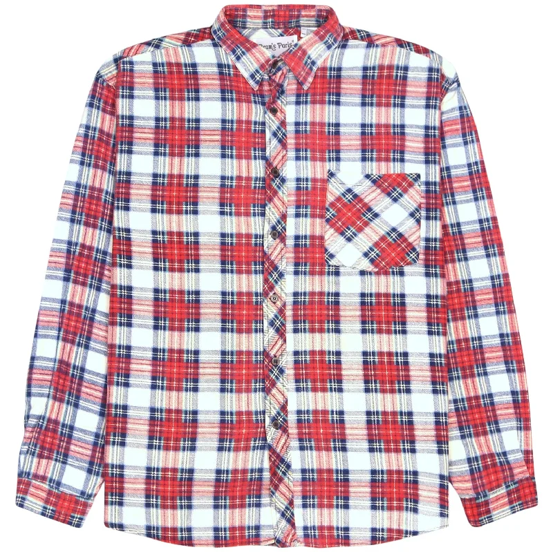 Bram's Paris Vintage Checkered Flannel Shirt Red Blue Cream