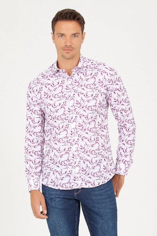 Instant Discount Slim Fit Long Sleeve Printed Cotton Purple Casual Shirt