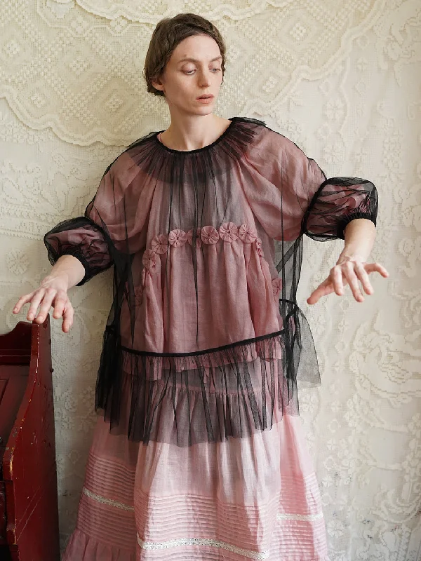 Hurry In Unlogical Poem Victorian Style Black Mesh Blouse