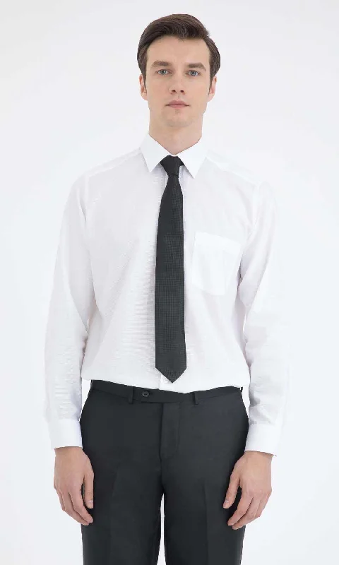 Weekend Specials to Delight Classic Fit Pin Check Long Sleeve Cotton White Dress Shirt Weekend Specials to Delight Classic Fit Pin Check Long Sleeve Cotton White Dress Shirt