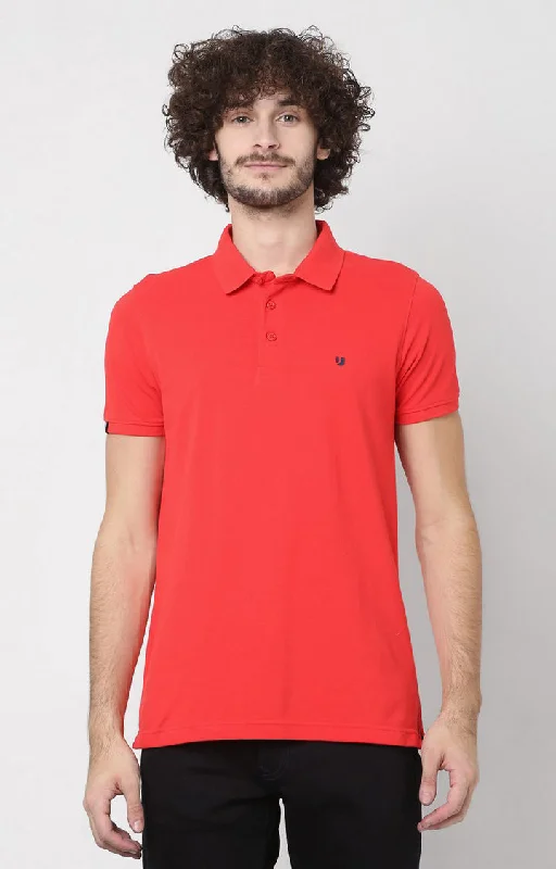 Low Prices Men Premium Coral Cotton Regular Fit Polo T-Shirt- Underjeans By Spykar