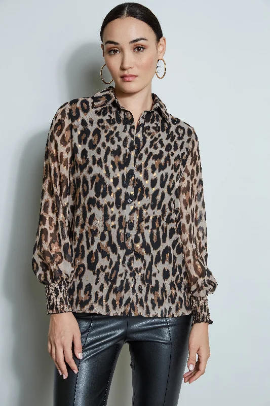 Crazy Deal T-Tahari Metallic Kissed Leopard Shirt