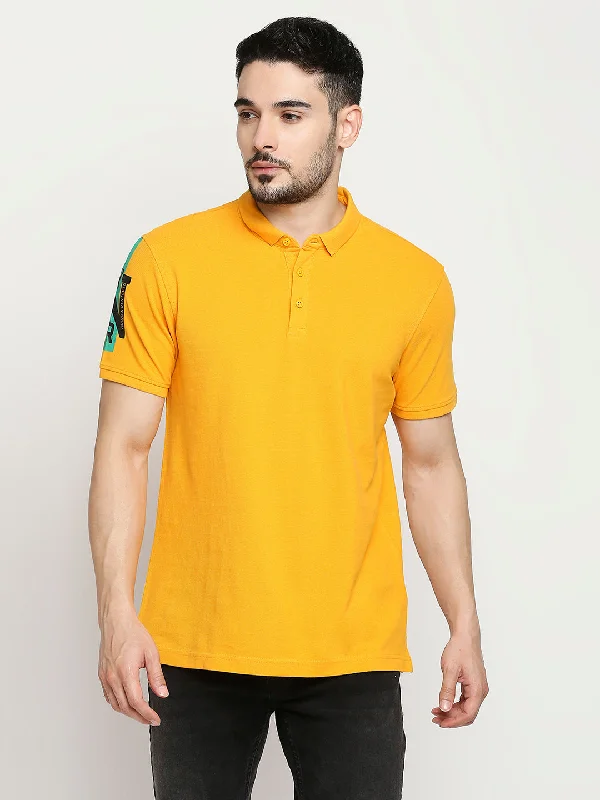 Spykar Chrome Yellow Cotton Half Sleeve Plain Polo Casual T-Shirts For Men