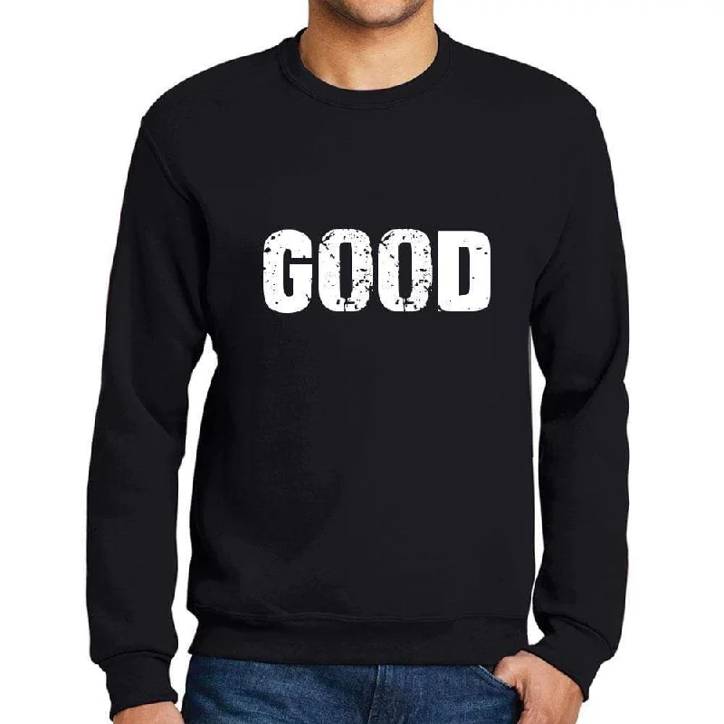 Men's Printed Graphic Sweatshirt Popular Words GOOD Deep Black