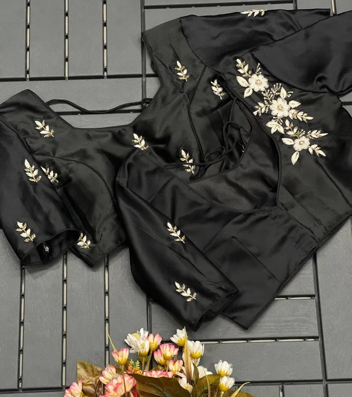 Exclusive Weekend Offers Inside Women's Black Colour Pure Silk Readymade Blouse
