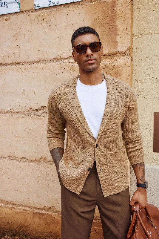 Lowest Price Mens Notch Collar Cardigan Sweaters Knit Textured Sweater Button Down Blazer with Pockets