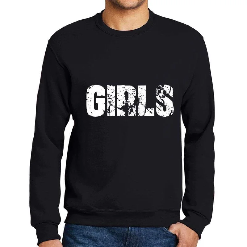 Weekend Discounts to Celebrate Men's Printed Graphic Sweatshirt Popular Words GIRLS Deep Black
