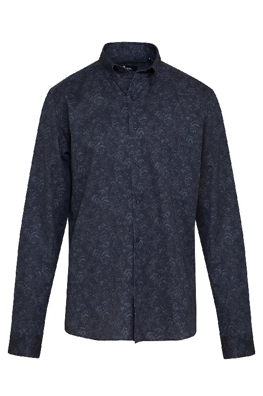 One-Day Only Regular Fit Printed Cotton Navy Casual Shirt