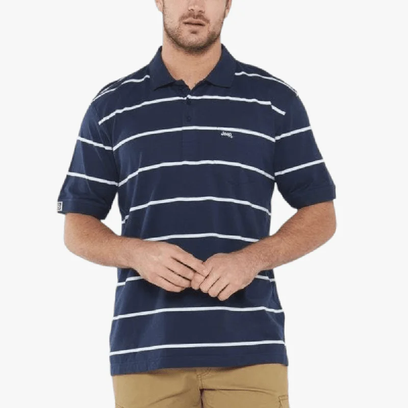 Grand Opening Sale Jeep Stripe Short Sleeve Golfer French Navy Multi