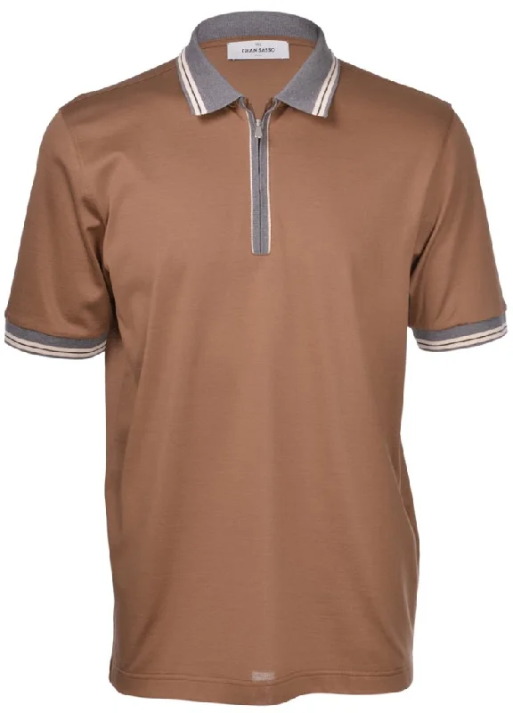 ID70208-Gran Sasso Brown Zip Polo