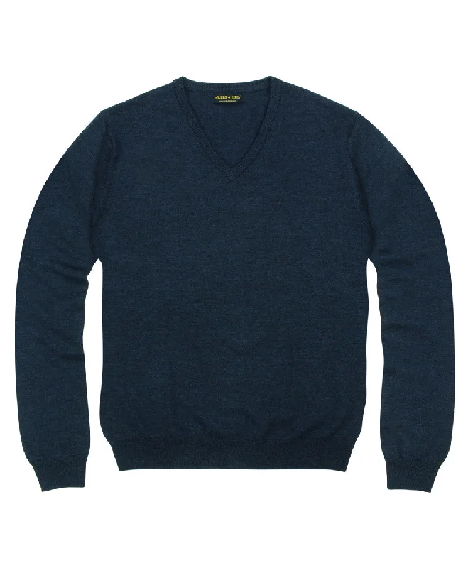 Early Access 100% Pure Merino Wool Zegna Baruffa V-Neck Sweater - Navy