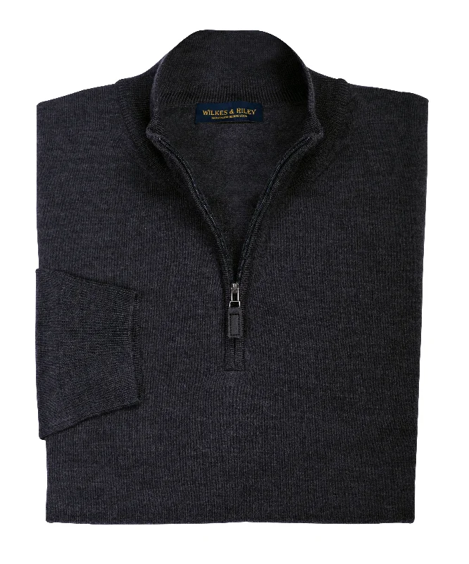 Buy Now Ultra-fine Zegna Baruffa Half-Zip Merino Wool Sweater - Charcoal