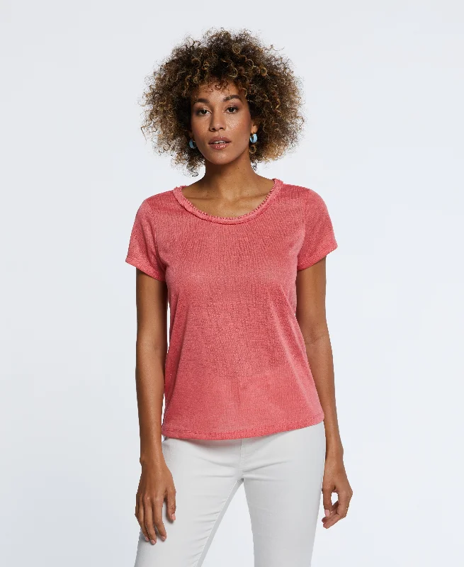 Weekend Discounts to Celebrate Eco Fabric Short Sleeve Top with Decorative Trim