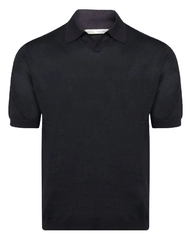 Black Knit Johnny Collar Polo