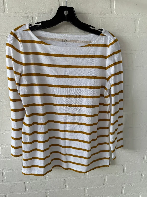 Half Price Top Long Sleeve Basic By Loft In White & Yellow, Size: S