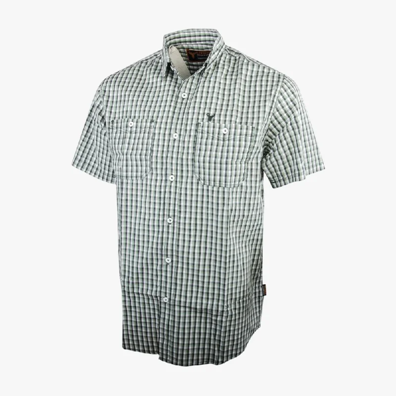 Wildebees Mens One Up Short Sleeve Check Shirt Fatigue Moss White