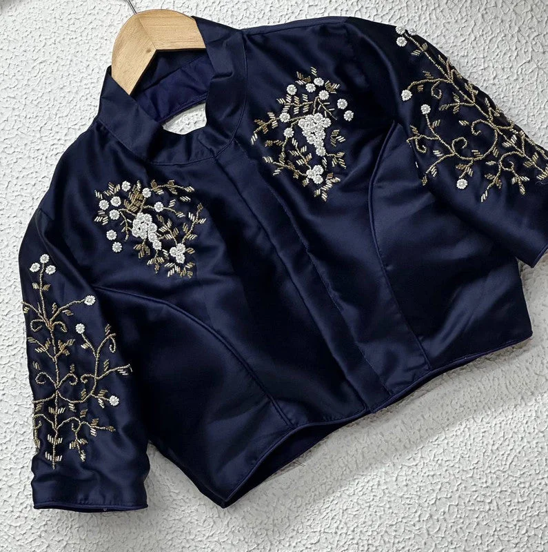 Weekend Savings Bonanza Women's Navy Blue Colour Pure Silk Readymade Blouse