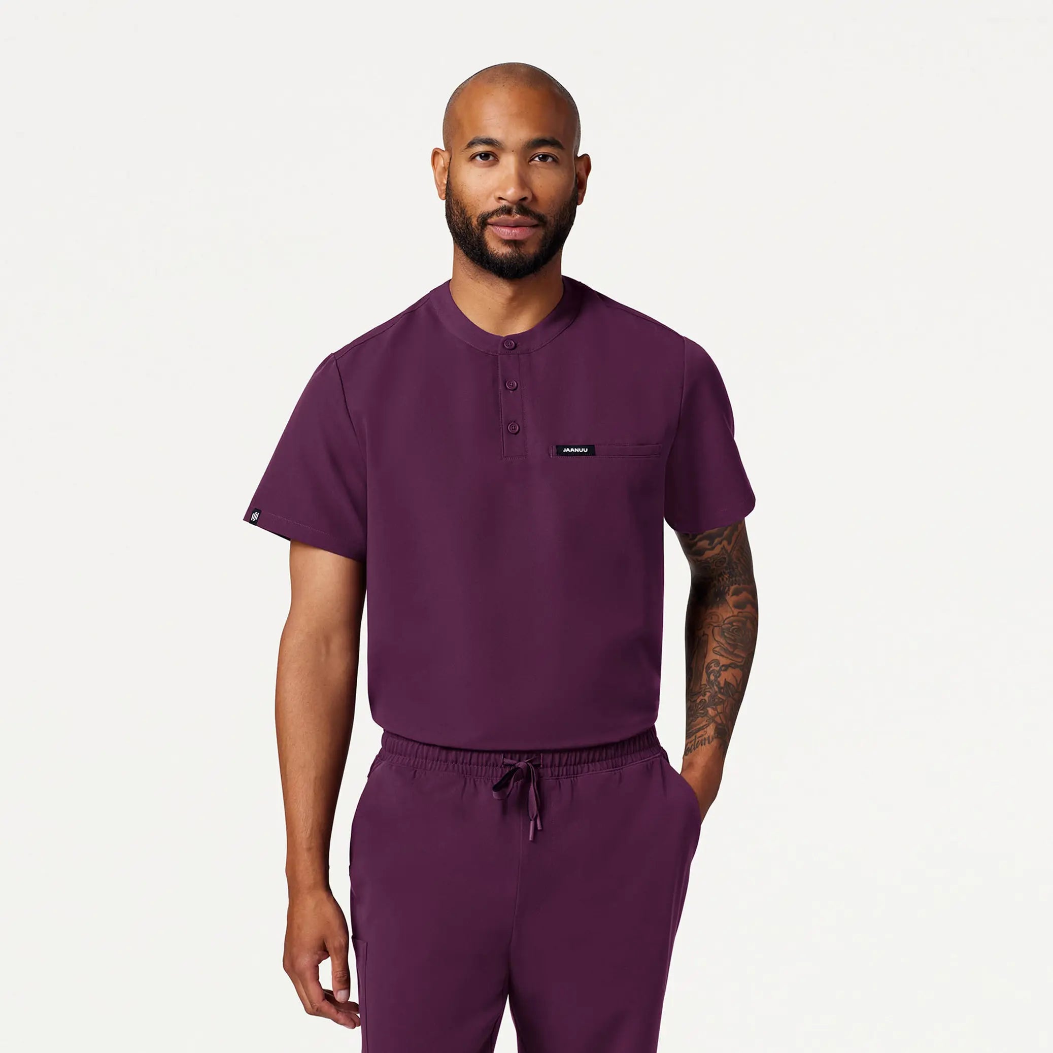Last Chance Jaanuu Men's Reeve Henley Scrub Top - Dark Amethyst